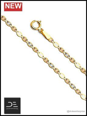 14k Tri Color Gold 2mm Flat Star Diamond Cut Chain Necklace 20" Spring Ring